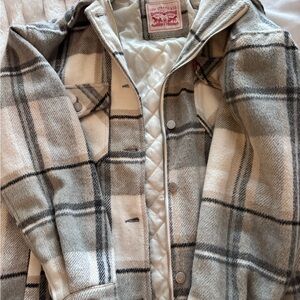 Levi's Cream and Gray Quilted Plaid Shacket
